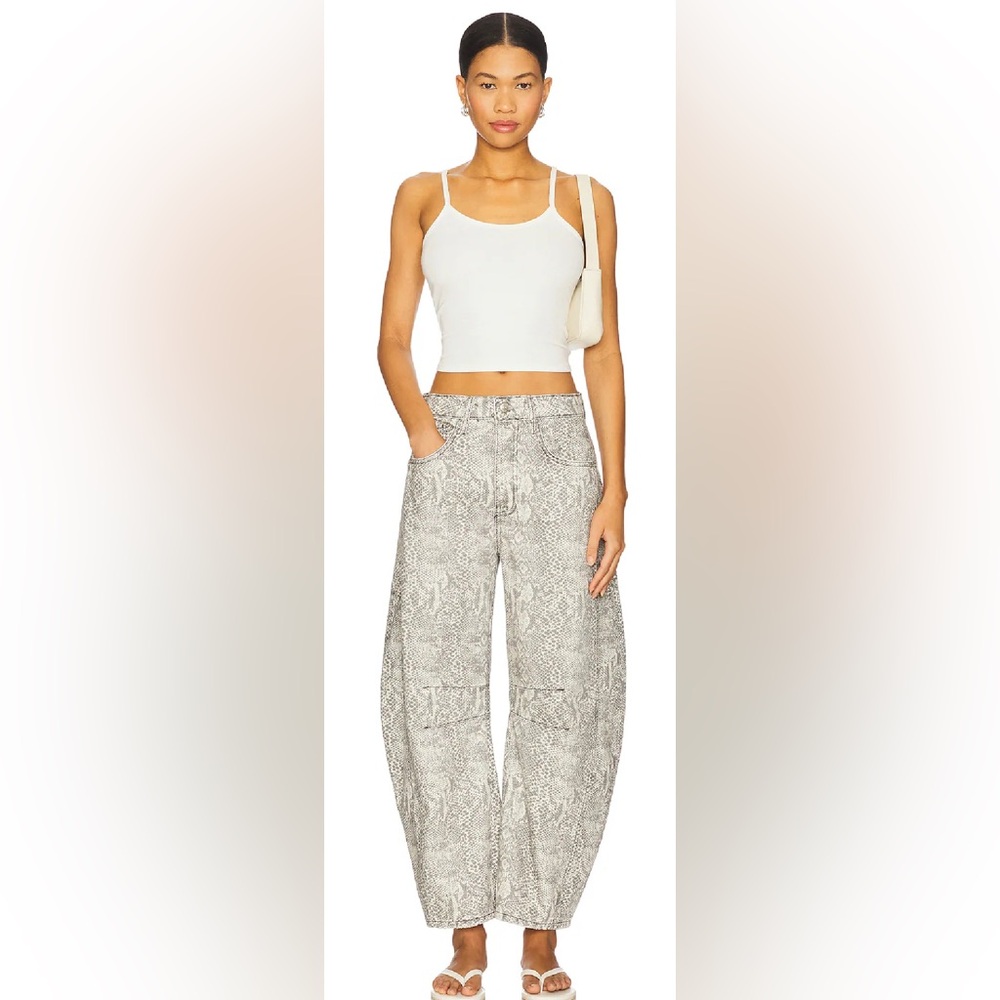 We The Free Good Luck Printed Barrel Jeans in Snake Combo